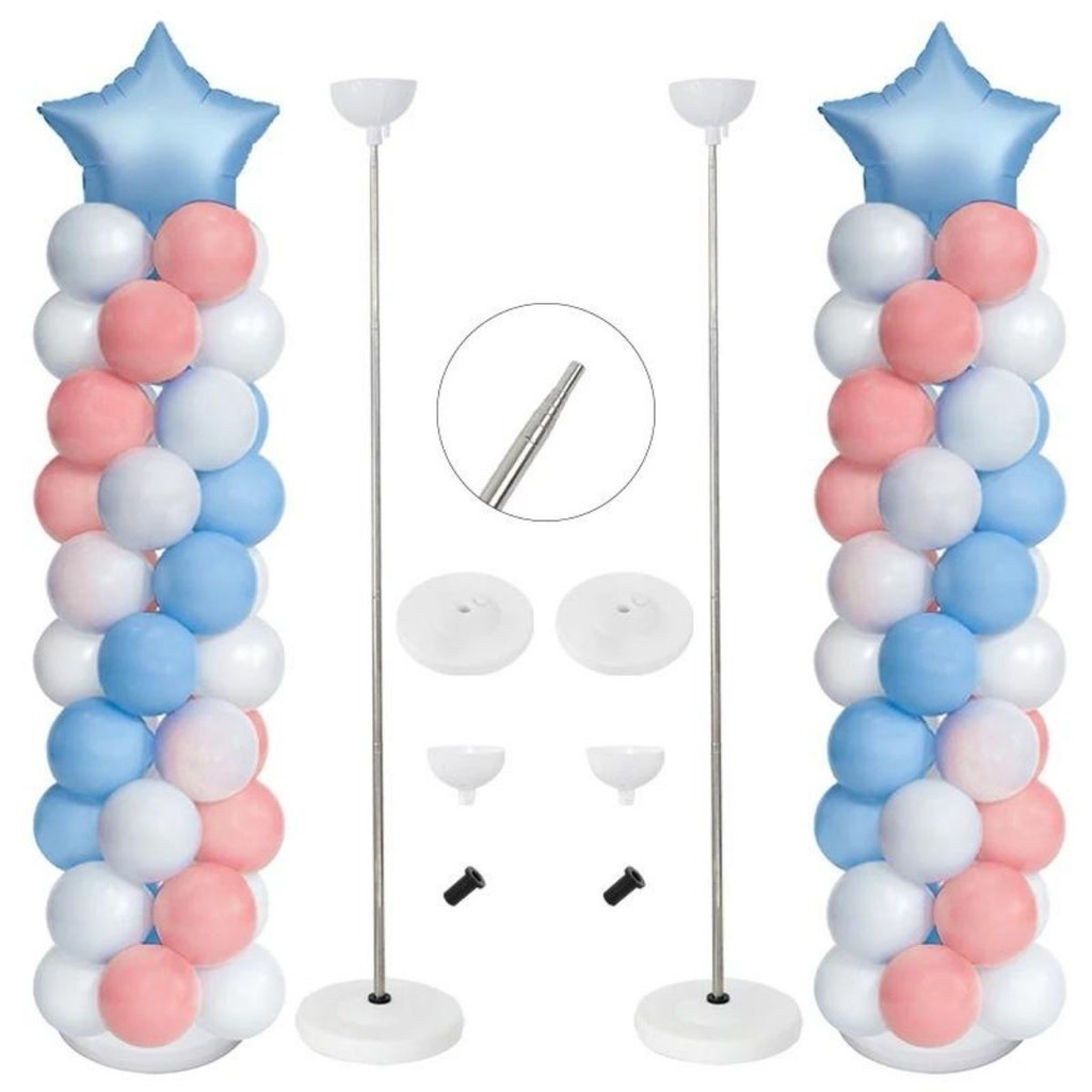 2 Suporte de Balão 2m Coluna Ajustável Metálica Telescópico Decoração Festa