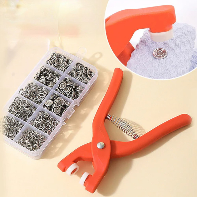 Alicate Aplicador com 160 Botões de Pressão de Metal, Kit Completo para Roupas