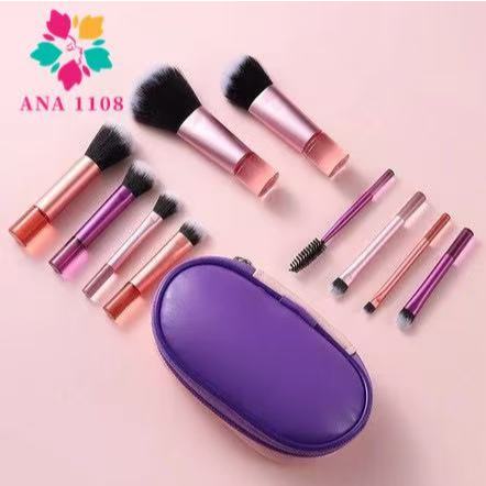 ANA1108 Kit 10 mini pincéis para Maquiagem com estojo bolsa para viagem