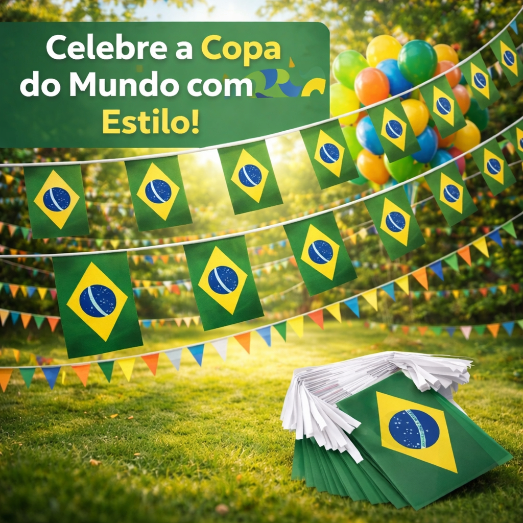 Bandeirinhas do Brasil Copa do Mundo 2026 Varal de Bandeiras - 20 Bandeirinhas 10 Metros Cada Varal