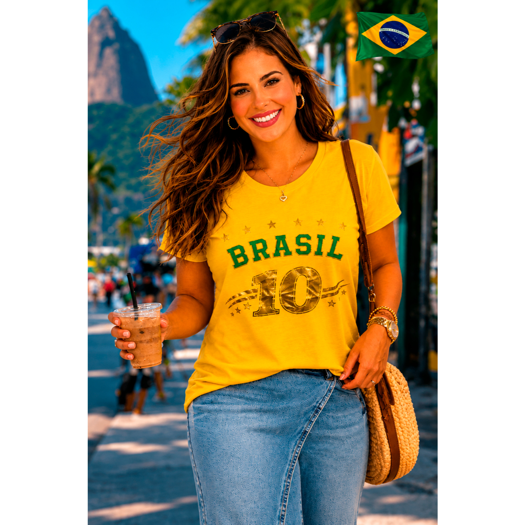 Blusa Brasil Feminina Estilosa Camiseta Tendência Copa Tecido Algodão M ao GG