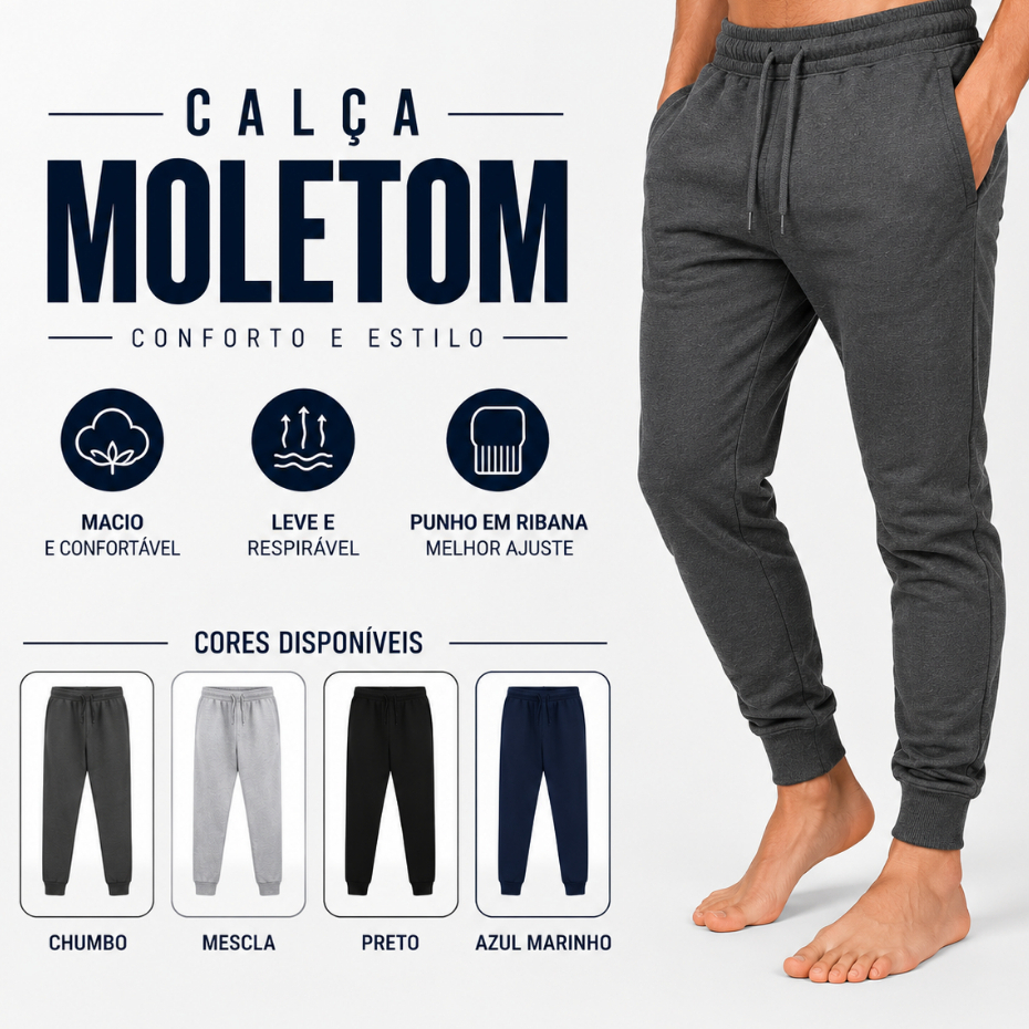 Calça Moletom Tradicional Ajústavel Peluciada Com Punho