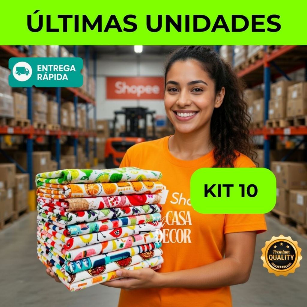 Camesa Kit 10 Panos De Prato Atoalhado Estampas Lindas Alta Absorção