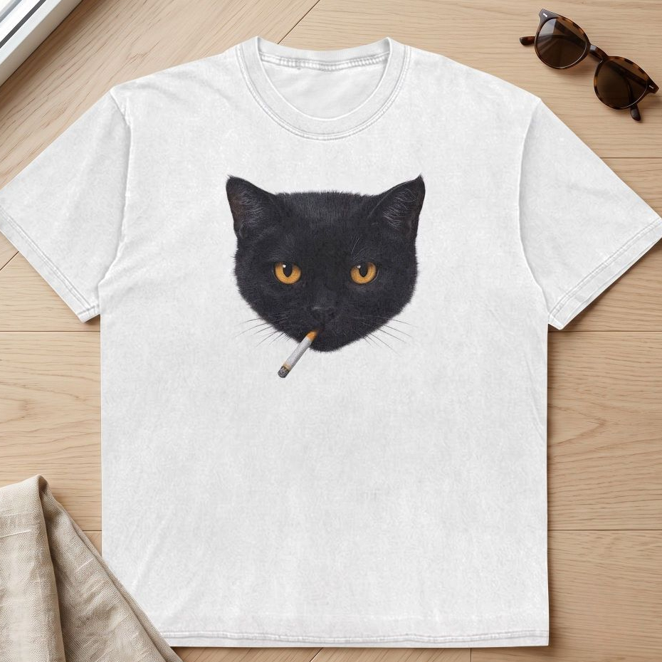Camiseta Camisa Feminina Masculina Unissex Algodão Cat Smoking Y2K Retrô Gato Skate Envio Imediato