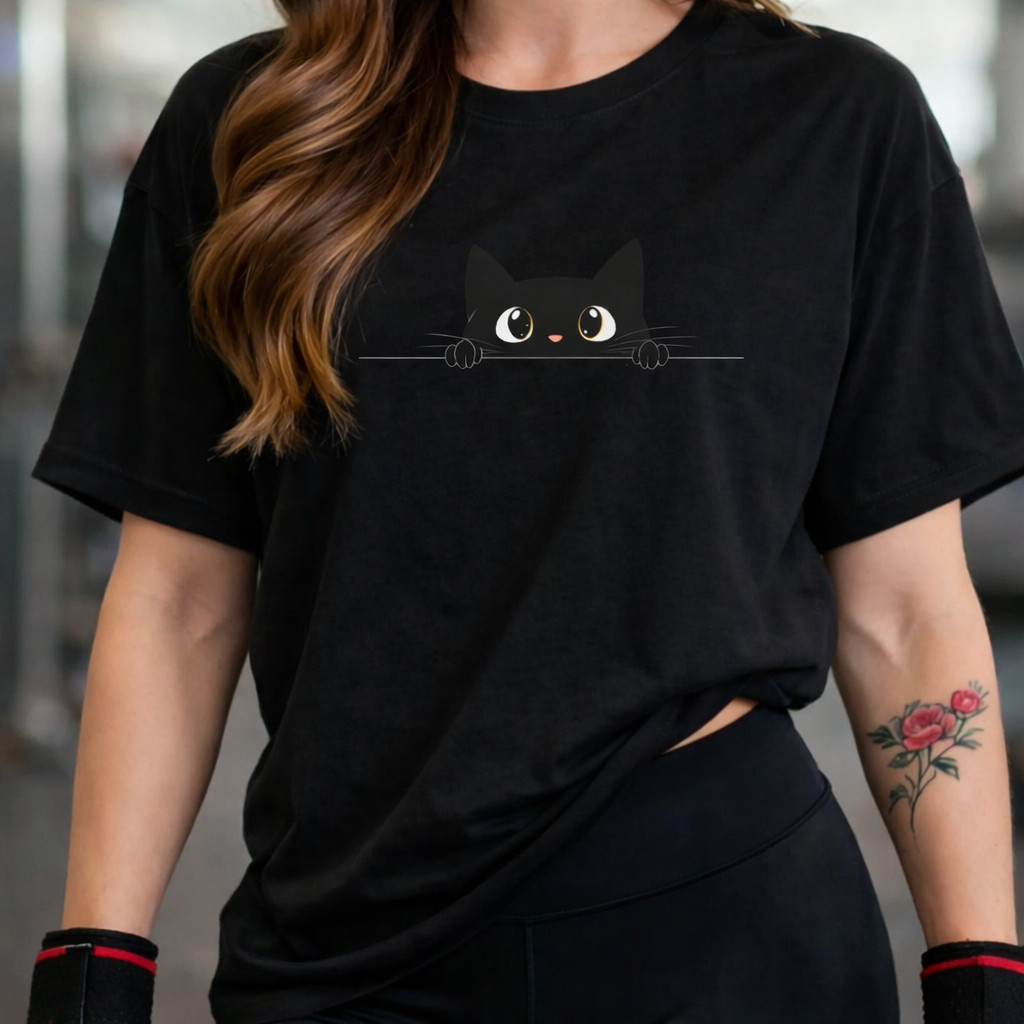 Camiseta Camisa Feminina Masculina Unissex Algodão Confortável Algodão Gatinho Curioso Envio Imediato