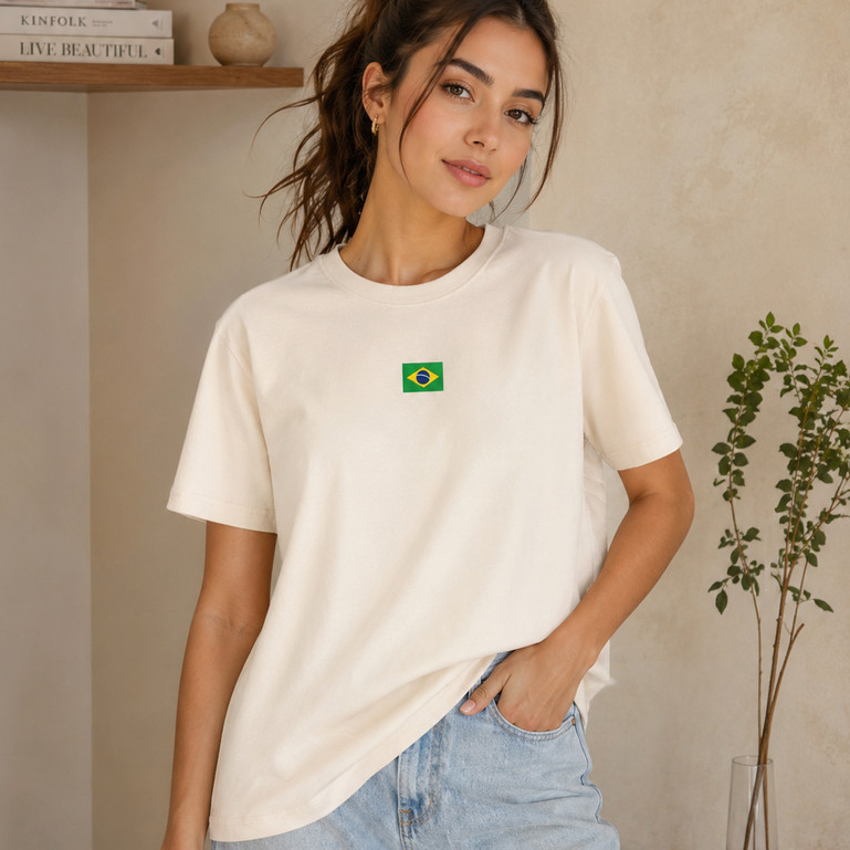 Camiseta Camisa Feminina Unissex Algodão Bandeira Brasil Minimalista T-Shirt Básica Envio Imediato