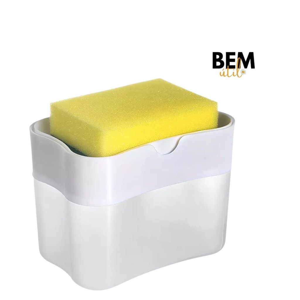 Dispenser Detergente E Porta Esponja 2 em 1 Esponja Limpeza Cozinha BRANCO
