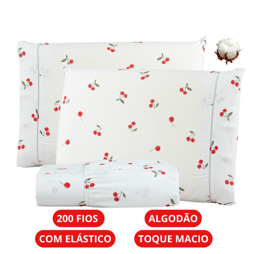 Jogo de Lençol Casal Queen King Solteiro 200 Fios Algodão Estampado Macio
