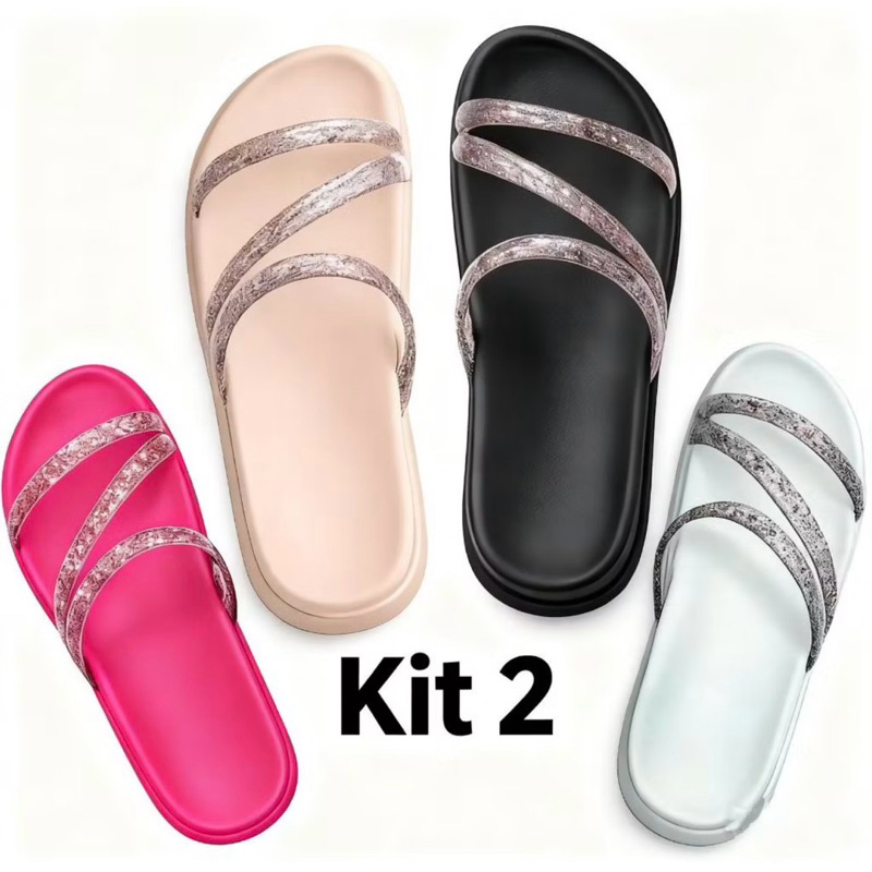 Kit 02 Pares Sandália Papete Feminina Birken Plataforma Várias Cores Rasteirinha Plana