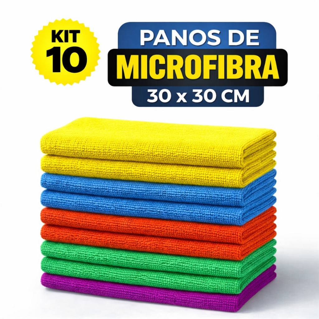 Kit 10 Panos de Microfibra para Limpeza Alta Absorção Multiuso
