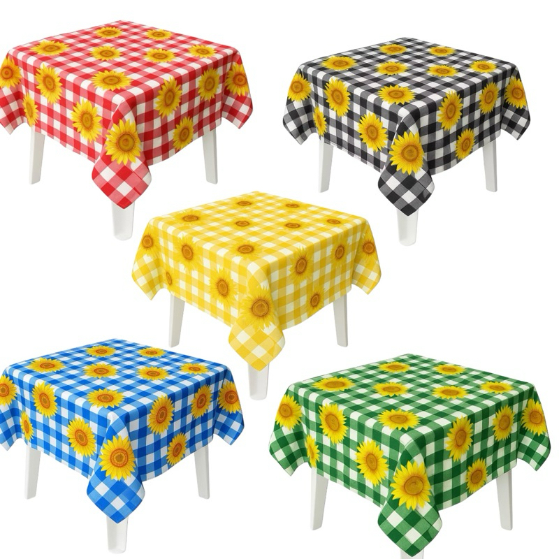 KIT 10~50 TOALHAS PLÁSTICA XADREZ  COM GIRASSOL MESA DE BAR FESTA JUNINA 80X80CM FESTA JUNINA (CHOCO)