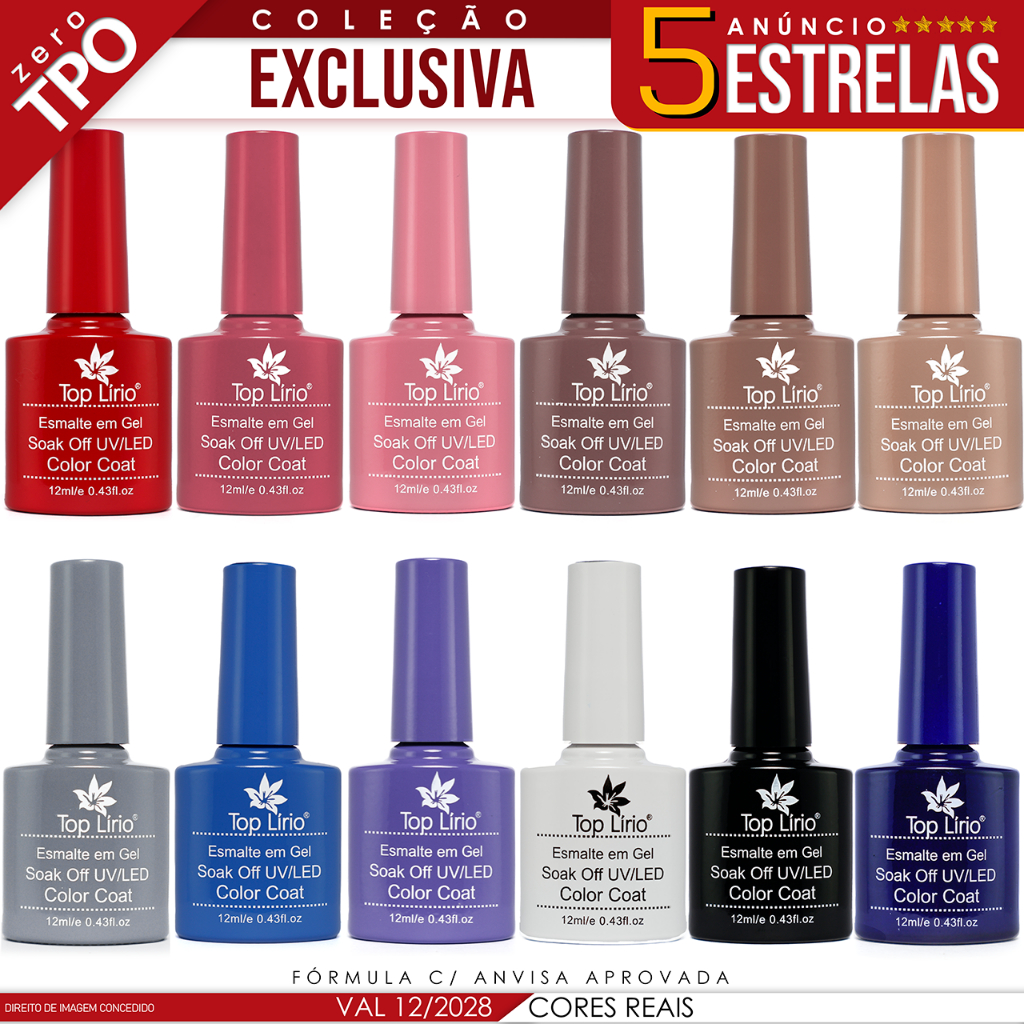 Kit 12 Esmaltes em Gel Led Uv COLEÇÕES p/ Unhas Manicure 12ml Lirio/Bella Rosa