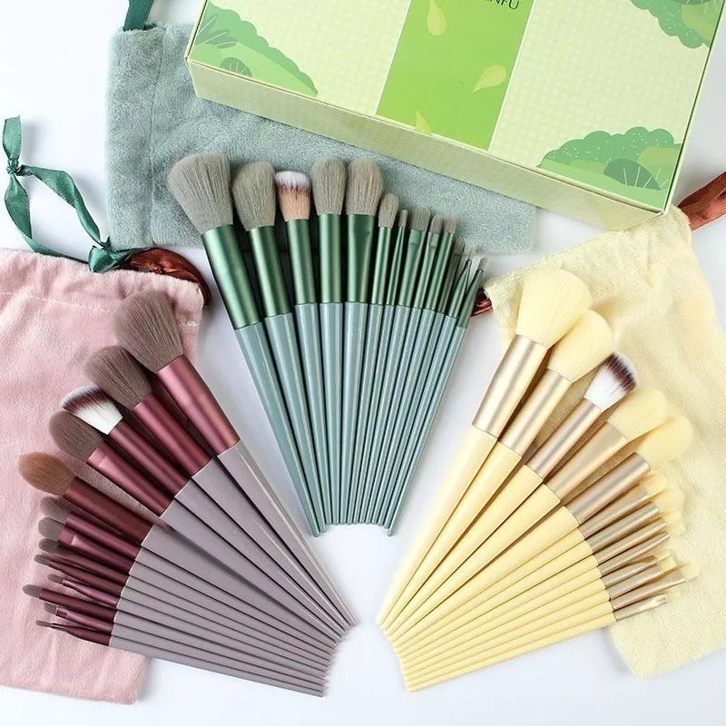 Kit 13 Pçs Pincéis de Maquiagem Com Bolsa de Veludo Contorno Kabuki Profissional Várias Cores Disponíveis Promoção TOP