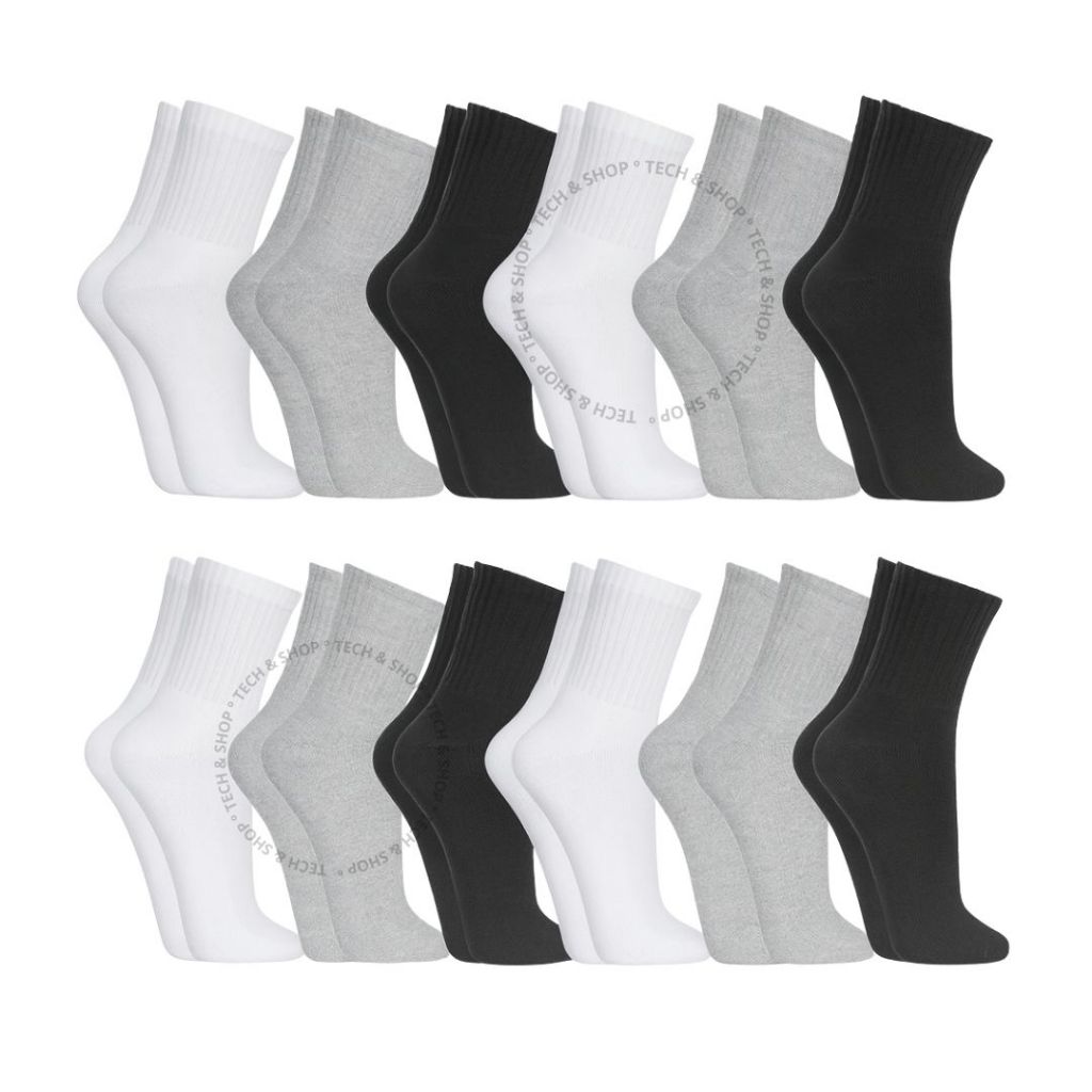 Kit 15,12 ou 6 Pares de Meias Cano Alto/Médio Algodão Unissex 36-42