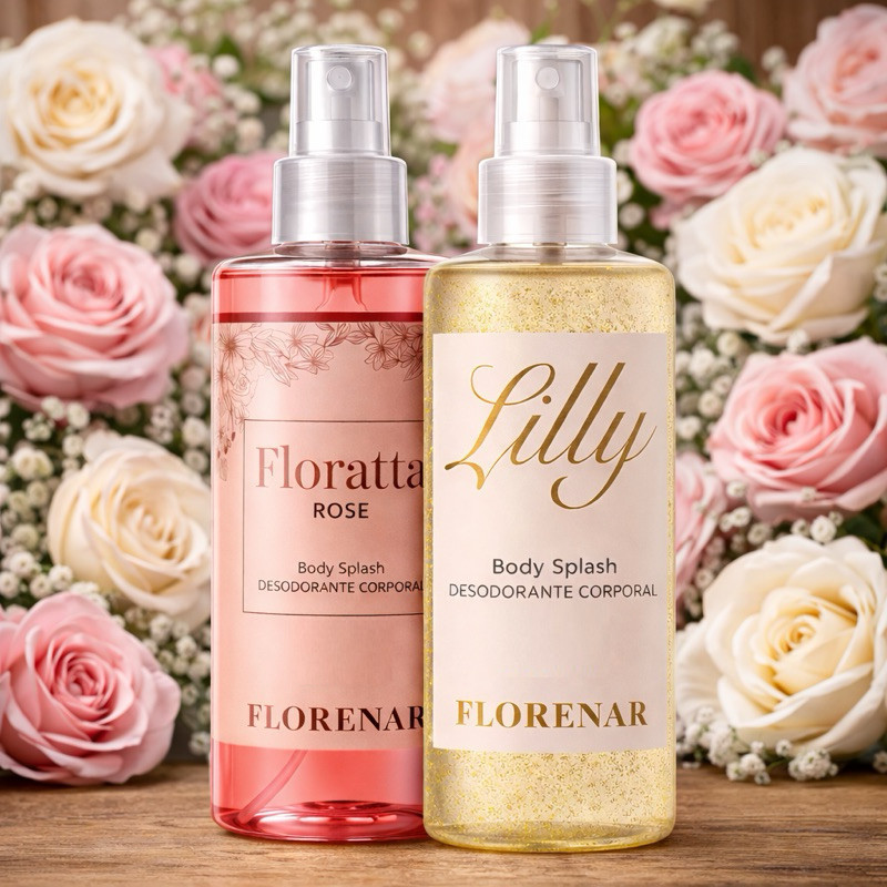 Kit 2 Body Splash Feminino Perfumado Encanto Lily + Florata Rose Presente Cheiroso Longa Duração
