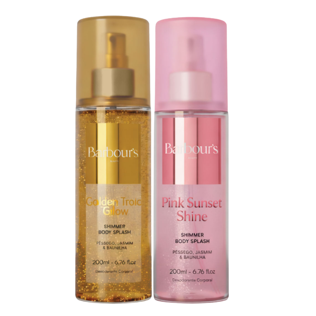 Kit  2  Body Splash Shimmer com Brilho Golden Pink Barbour's 200ml