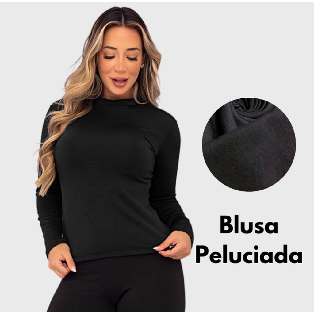 Kit 2 Camisa Térmica Peluciada Feminina pra Frio Cardigã que Regula Temperatura Corporal no Inverno