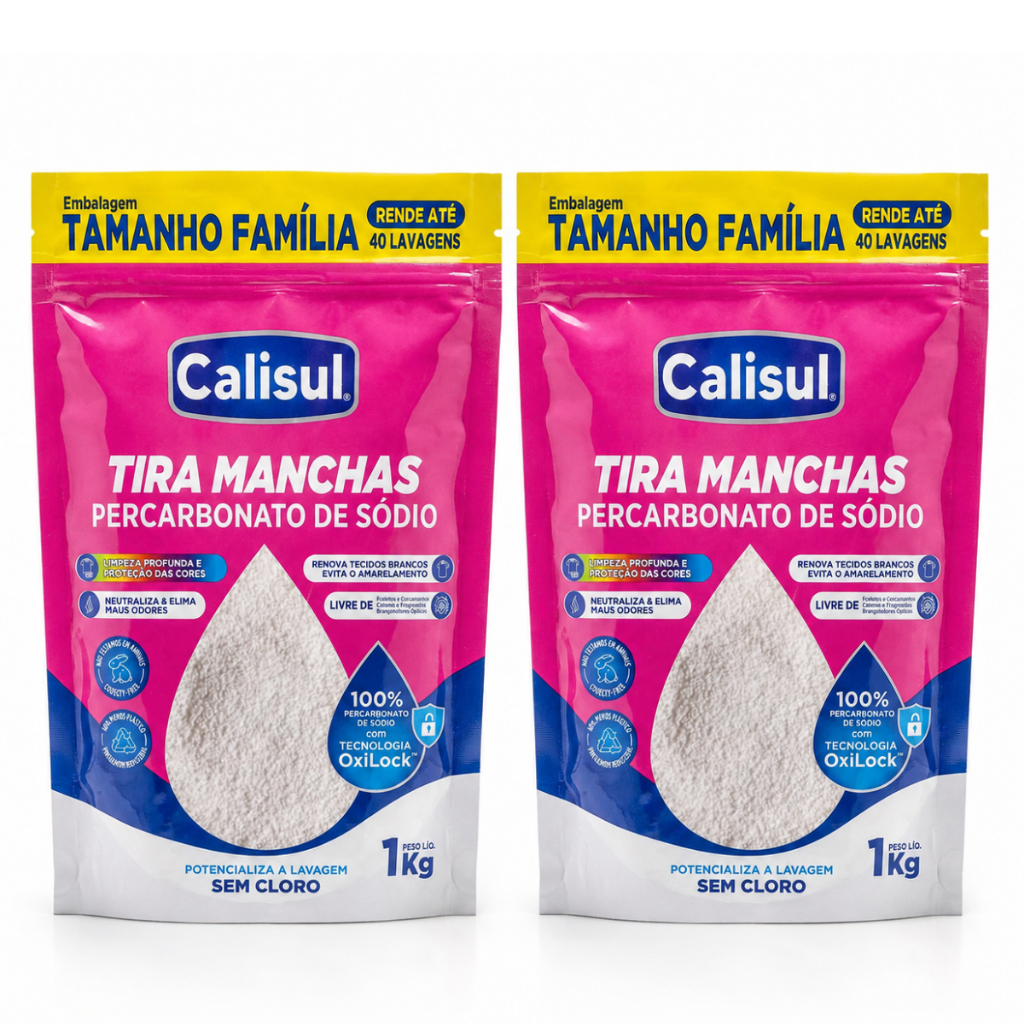 Kit 2 Percarbonato de Sódio Calisul 100% Puro Granulado Tira Manchas Roupas Brancas e Coloridas