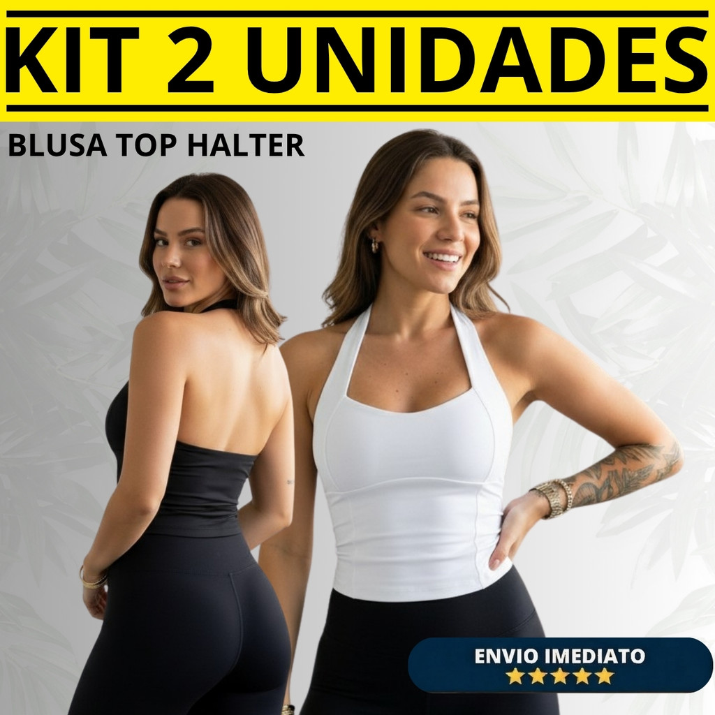 Kit 2 Regata Top Halter Blusinha Halter Neck Moda Gringa  Frente Única Costas Nuas Cropped