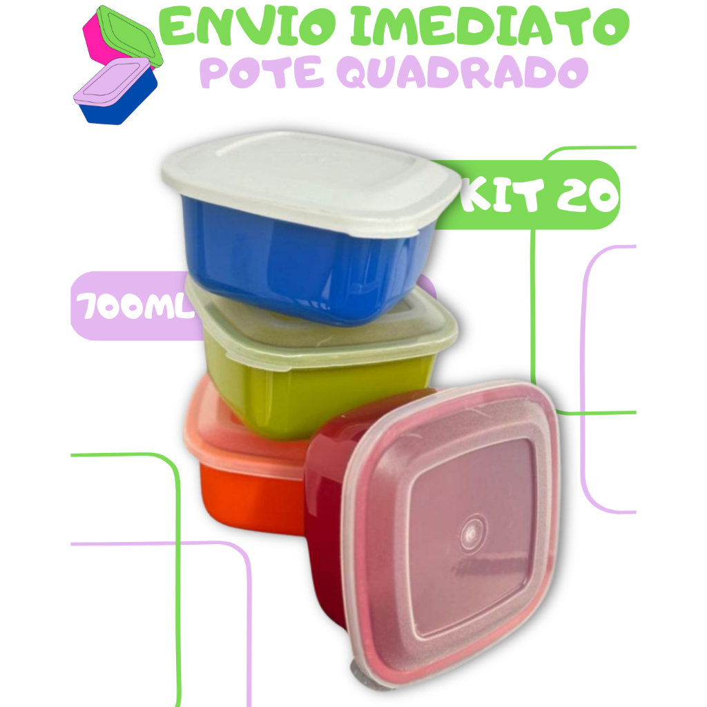 Kit 20 - Potes - Herméticos de Plástico - Com Tampa – Empilháveis -  Ultra Resistentes para Alimentos