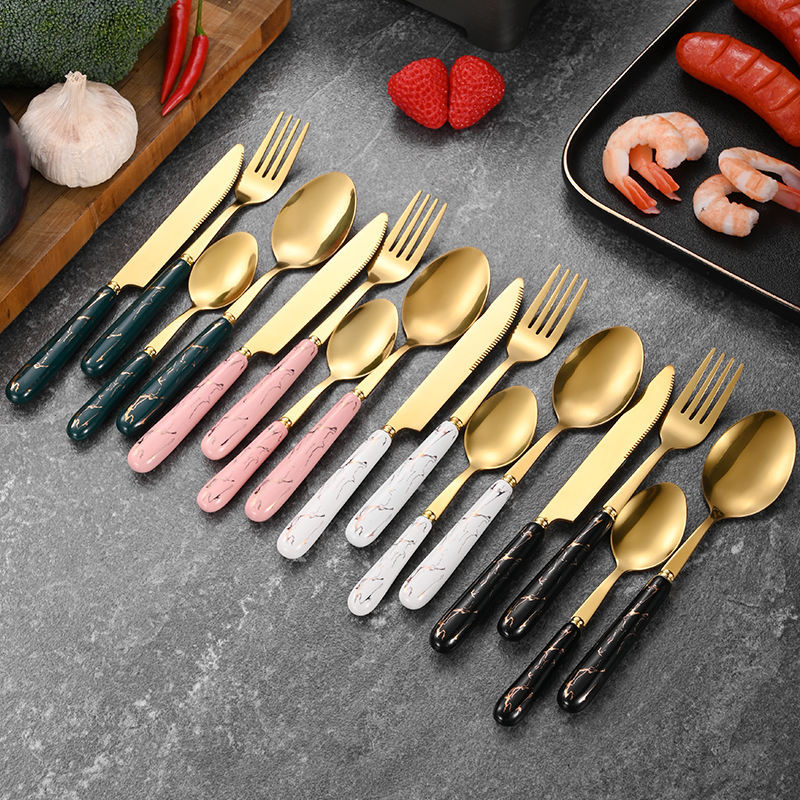 Kit 24 peças Talheres Colher Garfo Faca Luxo Linha Ouro (Sem Suporte)