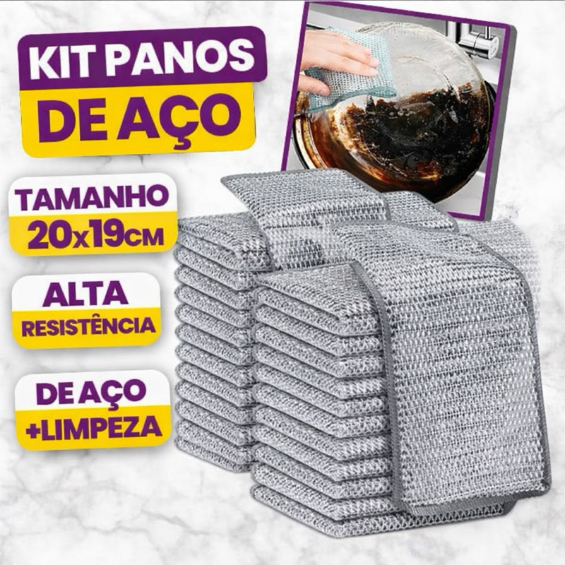 Kit 3/5/10/20 Panos de Limpeza Aço Inoxidável Esponja Arear Panela Fogão Tira Gordura Reutilizável