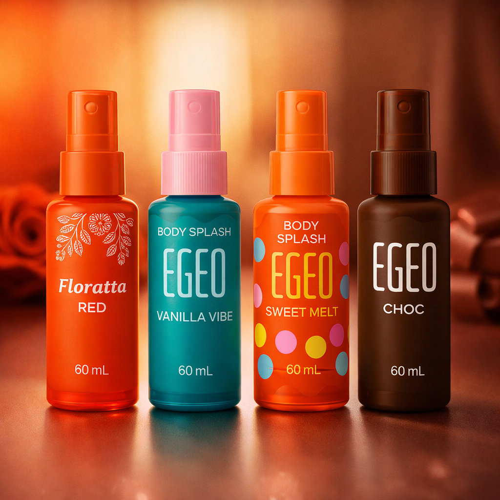 Kit 4 Body Splash Egeo Fragancias refrescantes Vanilla e Melancia + Flora Red + Choc (60 ml cada)
