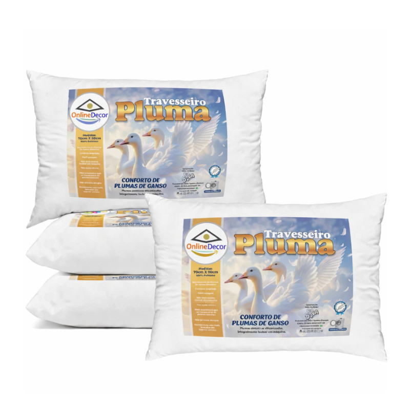 Kit 4 e 2 Travesseiro Pluma de Ganso Confortavel e Macio Antiacaro 50x70cm