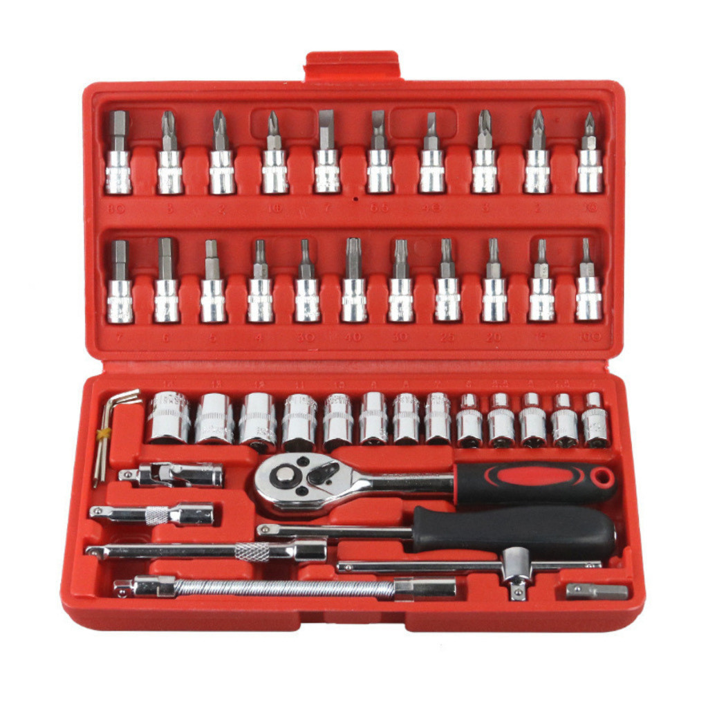 Kit 46 Peças Chave Catraca Jogo Soquetes Allen Torx Ferramentas Profissional Completo