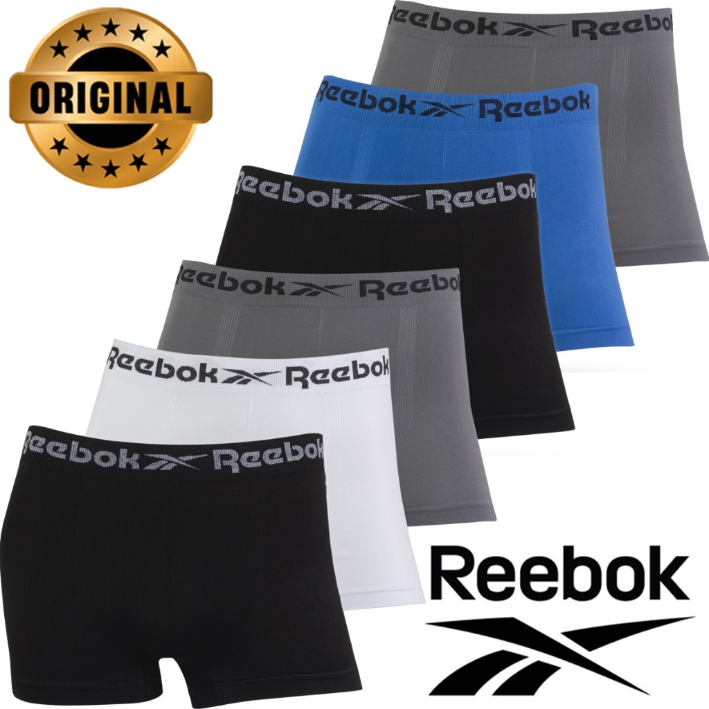 Kit 6 Cuecas Boxer Reebok Microfibra Cueca Sem Costura Box  Confortável Macia Lisa Adulto Dia a Dia