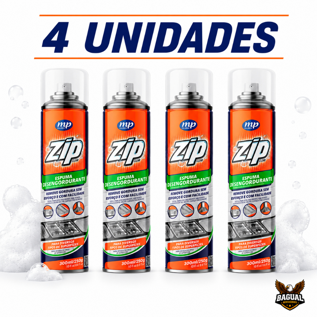 Kit até 4 Sprays - Espuma Mágica Desengordurante limpeza pesada e Eficaz- Limpeza Profunda- 300ml ZIP - My Place