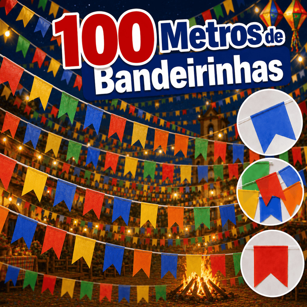 Kit Bandeirinha Festa Junina Colorida De Plástico 10/50/100 Metros