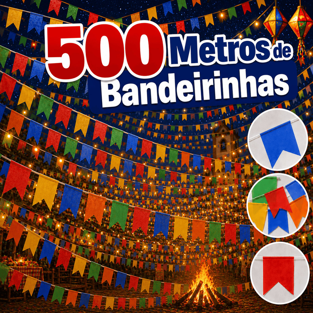 Kit Bandeirinha Festa Junina De Plástico Colorido 100/200/500 Metros