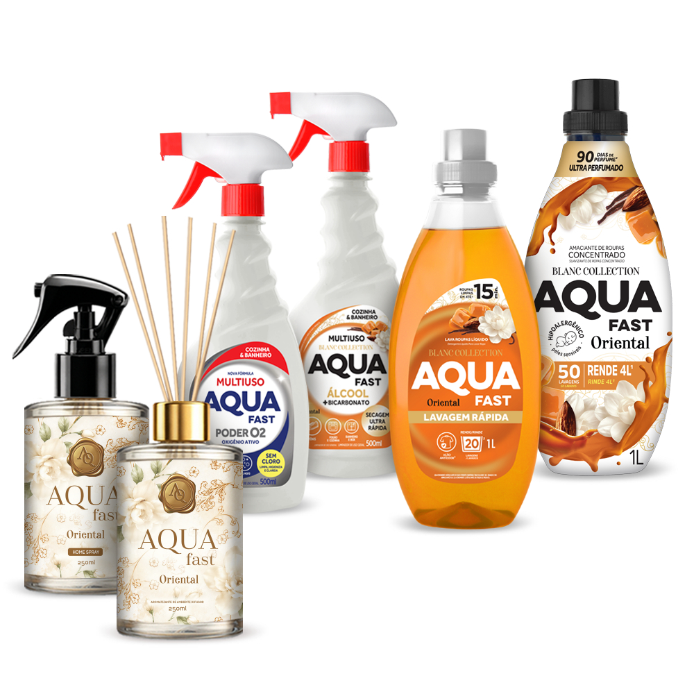 Kit Blanc Collection Oriental Aquafast 6 em 1 Lava Roupas Amaciante Concentrado Multiuso Aromatizador Home Spray