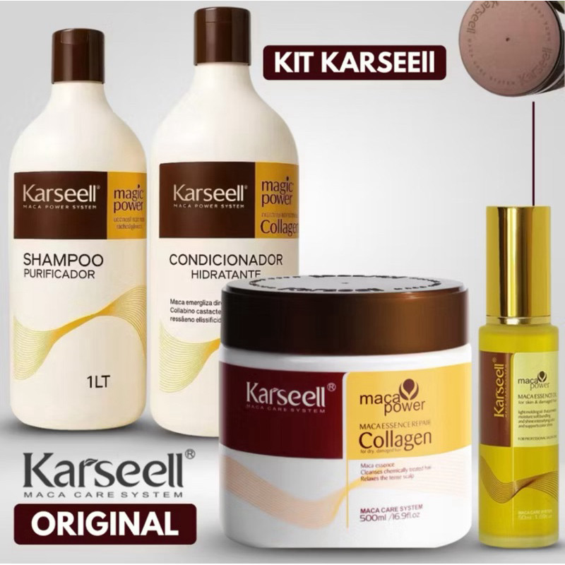 Kit Karseell Profissional Completo  Intenso – Shamp 1L + Cond 1L + Másc 500g+Óleo 50ml - 4 produtos
