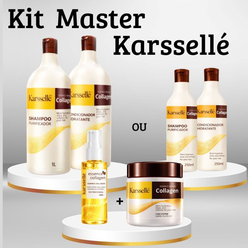 Kit Karssellé - Shampoo + Cond.Hidratante 1LT OU 250ml + Máscara 500g + Óleo Reparador 60ml