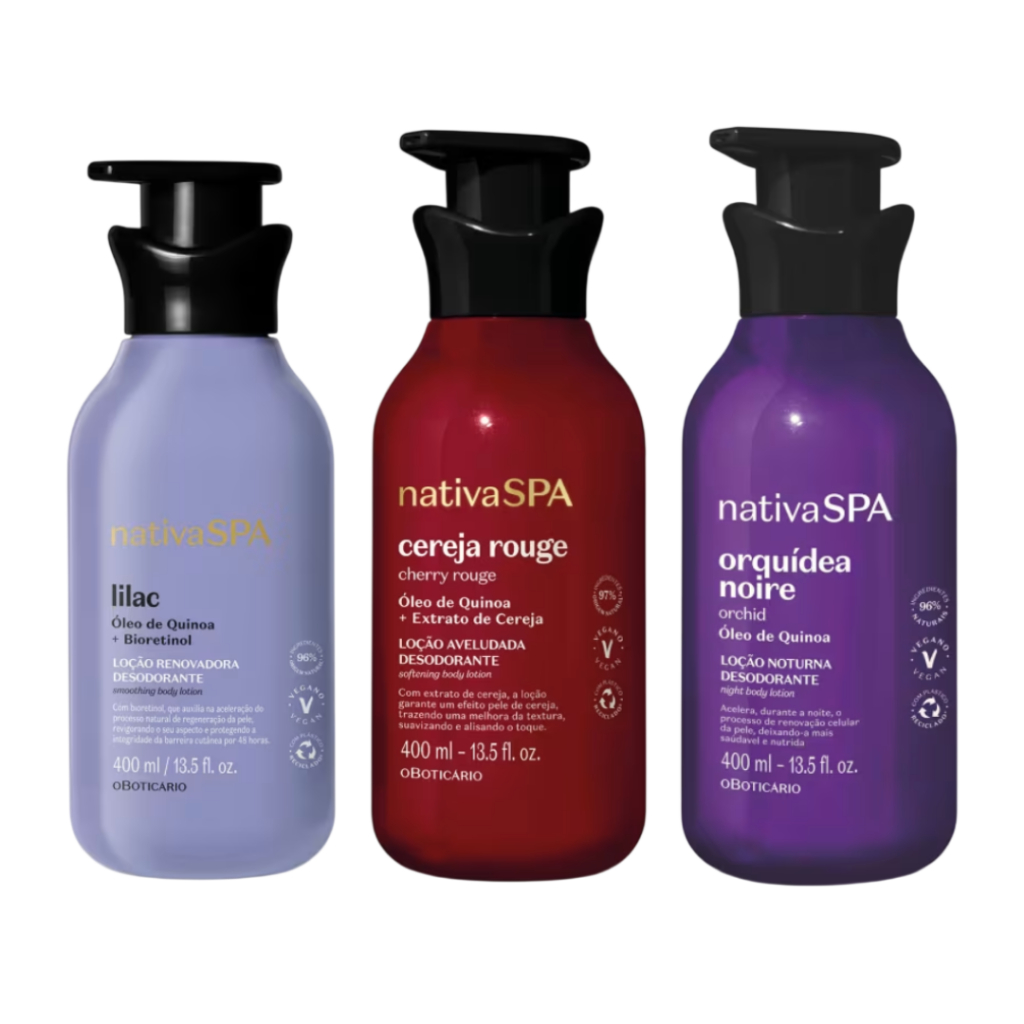 Kit Nativa Spa com 3 Hidratantes Corporais 400ml – Hidratação Intensa e Perfume Duradouro
