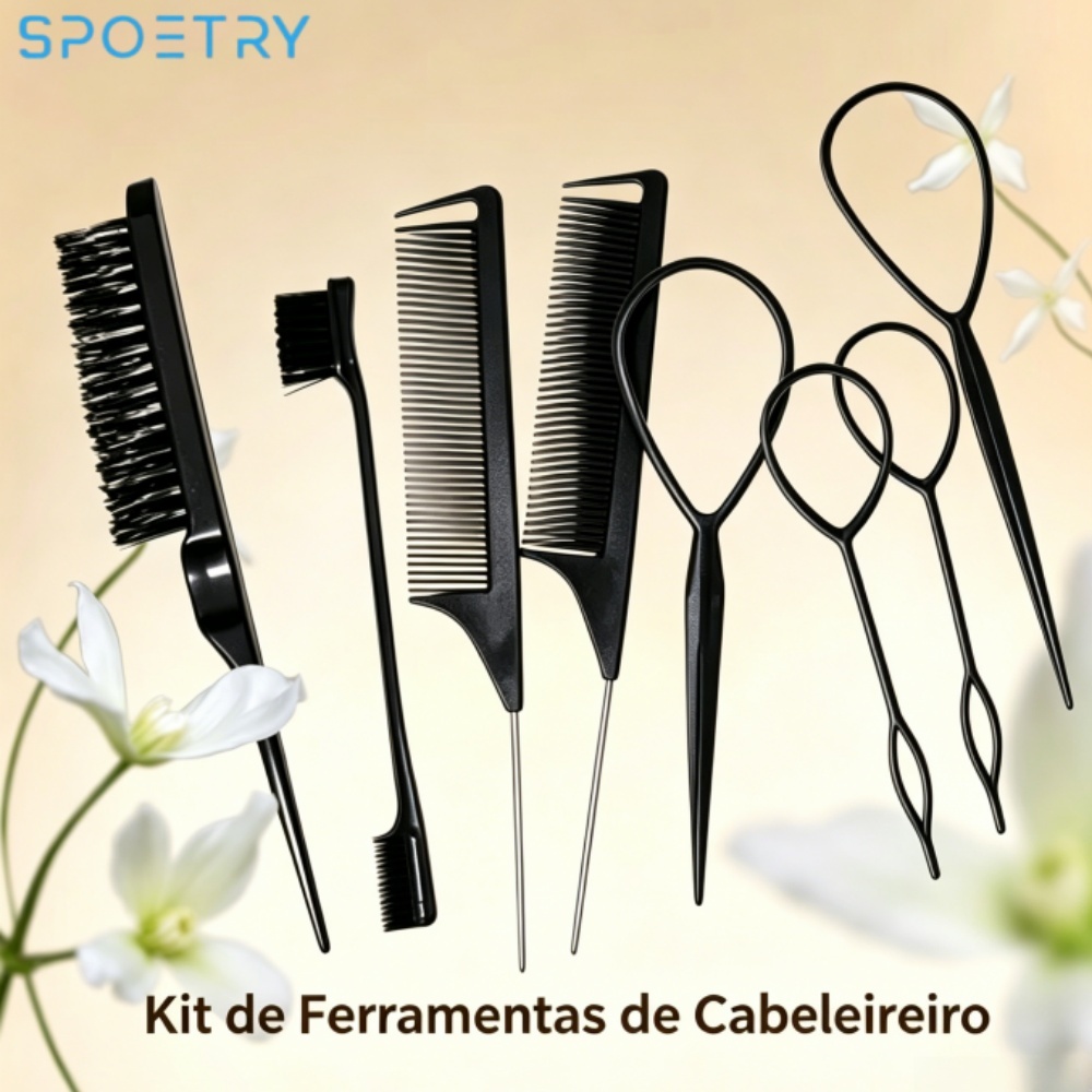 Kit Pente De 8 Peças Com Ferramenta De Trança E Clipe De Bico De Pato Estilo/Escova De Cabelo