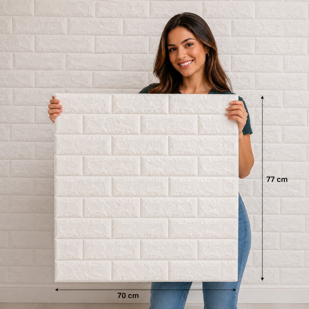 Kit Placa 3D Tijolinho 70x77cm Autocolante com Espuma Decorativa