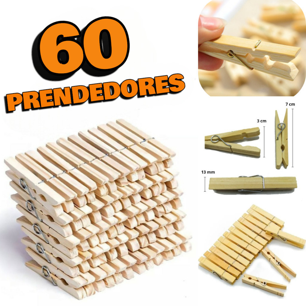 KIT Pregador de Roupa De Madeira Super Reforçado – 12/24/36/48/60 Unidades – Boa Qualidade