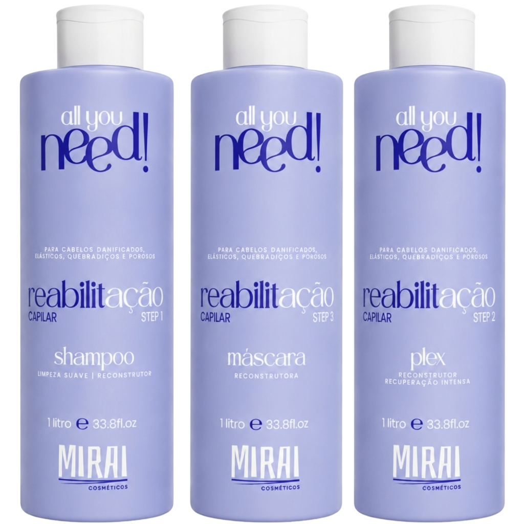 Kit Reabilitação Capilar 200ml Tratamento Anti-emborrachamento Recuperação Dos Fios Mirai Cosméticos