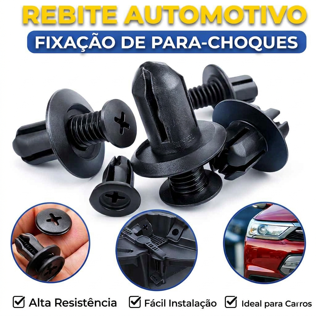 Kit Rebites Plásticos Pretos Universal Pára-Choques de Carro Toyota, Kia, Nissan, Yamaha ANJIN.B