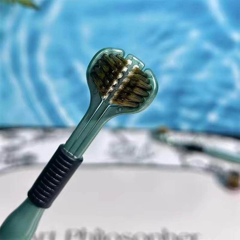 Kit2 Escova De Dentes De Três Lados De 360 Graus  Macaron Adulto  Cerdas Macias Cabeças Duras  Saburra De Língua Cuidado
