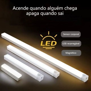 Lâmpada noturna LED com sensor sem fio USB recarregável cozinha guarda-roupa