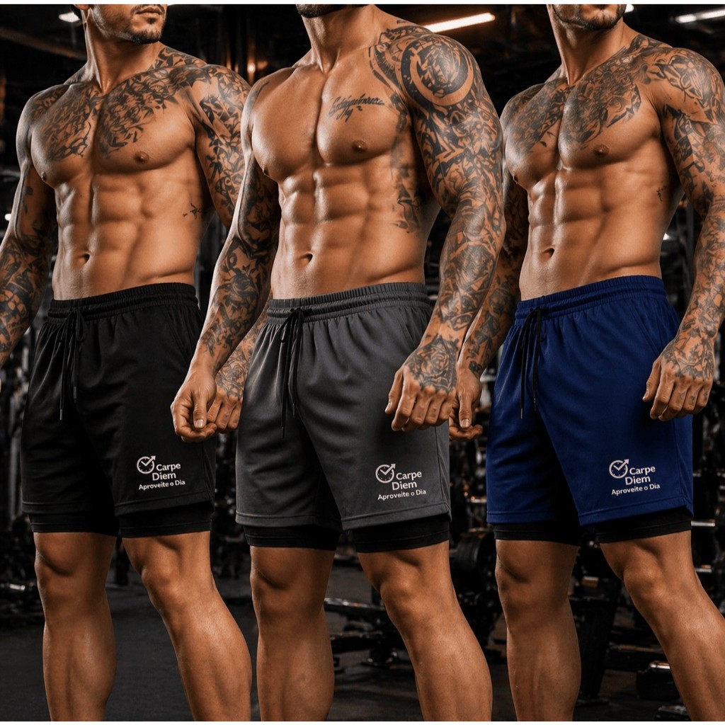 LEVE Kit 3 ou 2  Short e ECONOMIZE no Calção Fitness Masculino 2em1 DryFit c/ Bolso Interno,Academia, Corrida,Caminhada