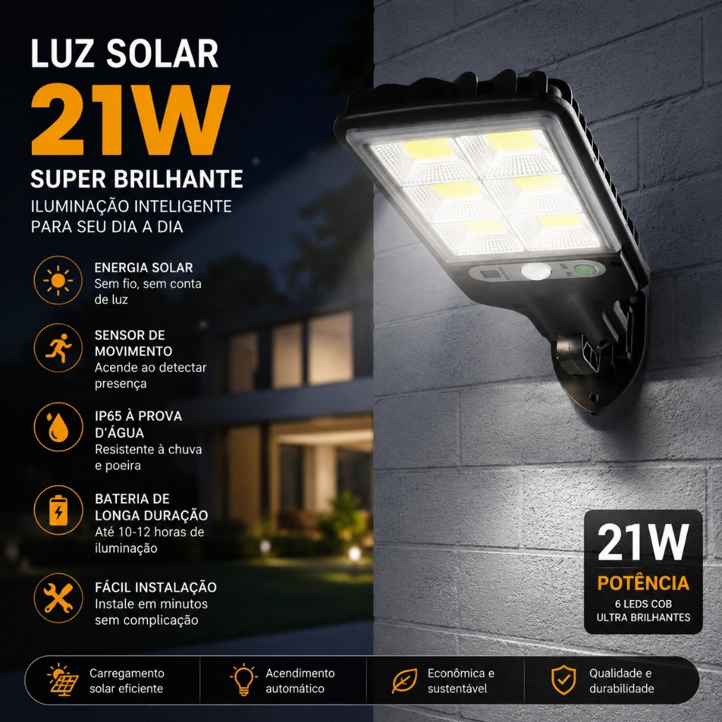 Luminária Luz Solar De Rua Taman 21W LED Controle Remoto De Jardim À Prova D'água Indução Automática Com 3 Modos