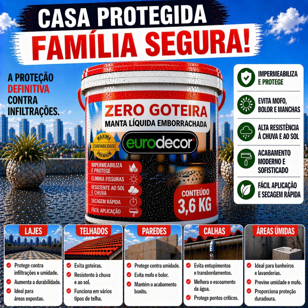 Manta Liquida Emborrachada Premium 1KG Ou 3.6KG Impermeabilizante Lajes Telhados Fachadas