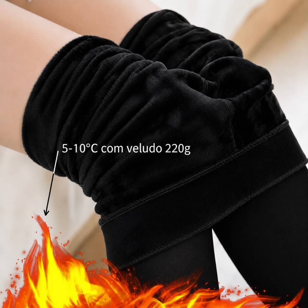 Meia-Calça Térmica Forrada Peluciada de Lã Feminina Super Elástica Slim 220