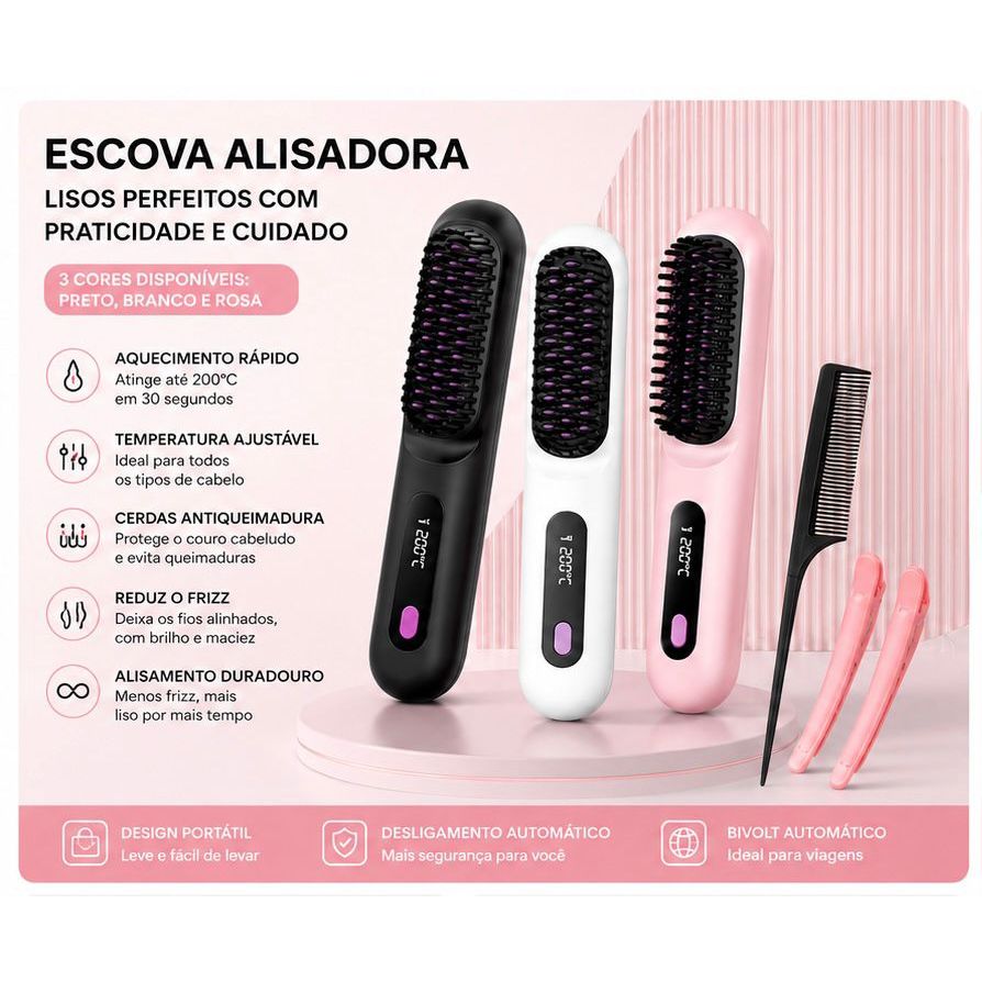 Nova chapinha de cabelo sem fio, com visor digital, recarregável, mini chapinha portátil para viagens, dois em um: alisa