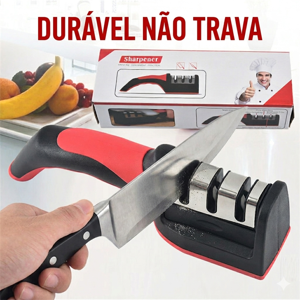 【OFERTA RELÂMPAGO】Afiador de Facas 3 Estágios | Material Aprimorado, Afiação Simples e Rápida para Cozinha e Tesouras